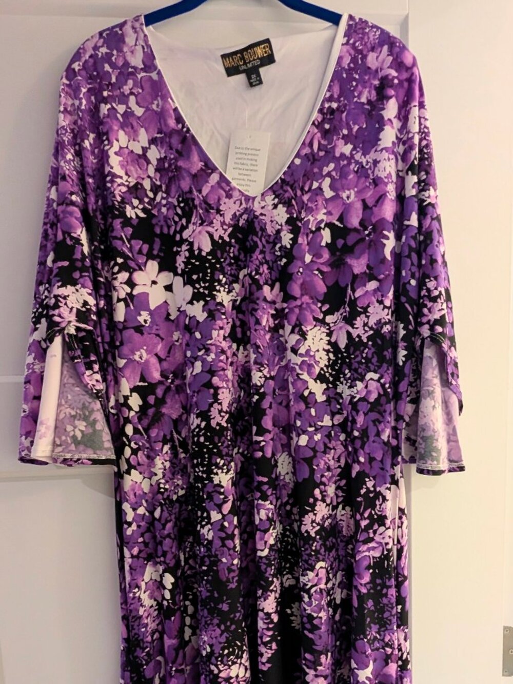 NWT Marc Bouwer Unlimited Plus Size 2X Purple Floral Sharkbite Hem Dress Flutter